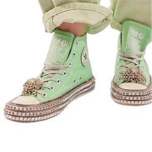 NAN-KU Couture Cruise Spring Mint High-Top Sneakers with Studded Soles Size 40